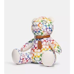 Coach leather rainbow pride signature c's collectible novelty bear & collar tag